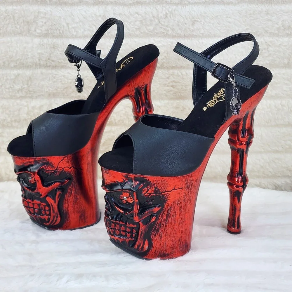 NIB Rapture Black Matte Red Skull & Bones 8" High Heel Platform Shoes - Picture 14 of 15